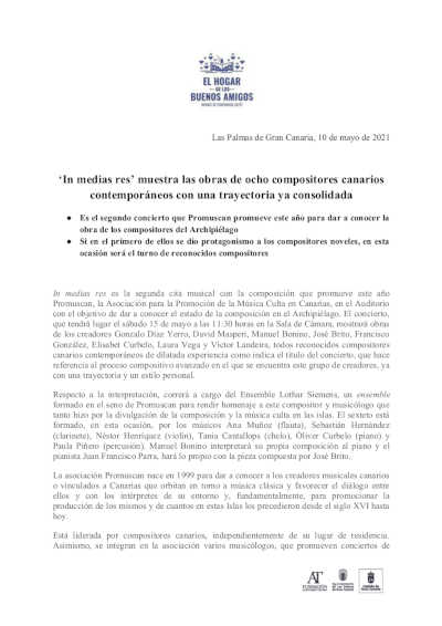 ‘In medias res’ muestra las obras de ocho compositores canarios contemporáneos con una trayectoria ya consolidada ‘In medias res’ muestra las obras de ocho compositores canarios contemporáneos con una trayectoria ya consolidada