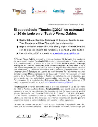 El espectáculo ‘Timples@2021’ se estrenará el 20 de junio en el Teatro Pérez Galdós