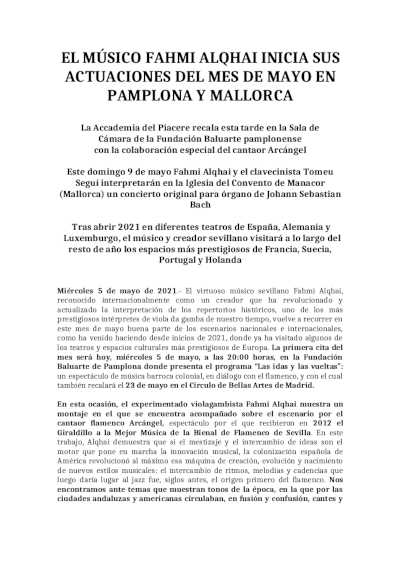 El músico Fahmi Alqhai inicia sus actuaciones del mes de mayo en Pamplona y Mallorca