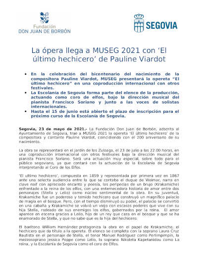 La ópera llega a MUSEG 2021 con ‘El último hechicero’ de Pauline Viardot