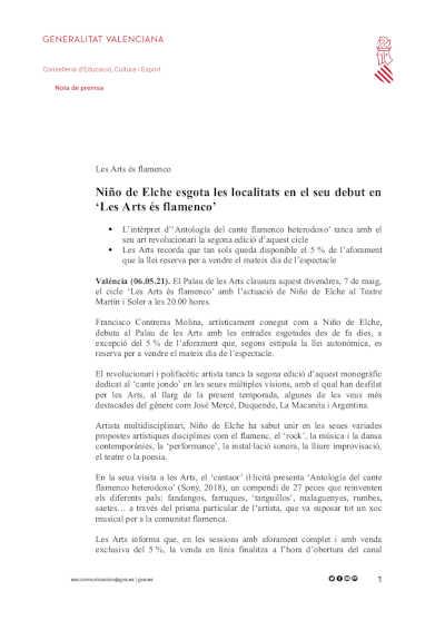 Niño de Elche agota las localidades en su debut en ‘Les Arts és flamenco’