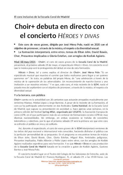 Choir+ debuta en directo con el concierto Héroes y Divas