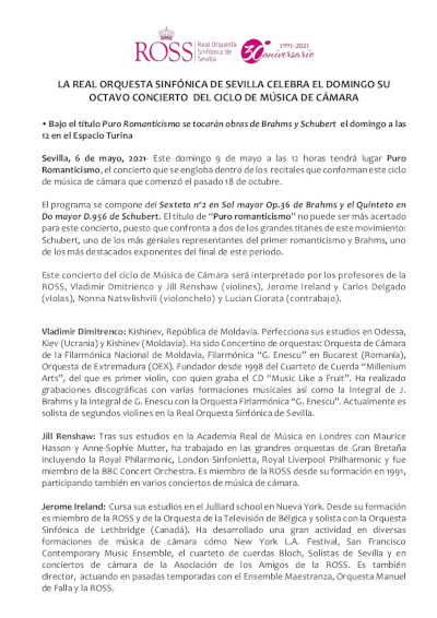 La Real Orquesta Sinfónica de Sevilla celebra su octavo concierto del Ciclo de Música de Cámara