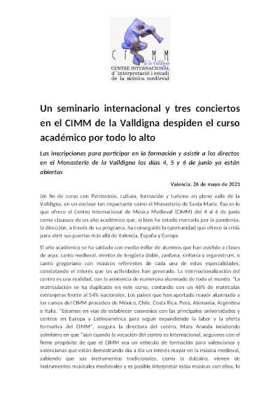 Un seminario internacional y tres conciertos en el CIMM de la Valldigna despiden el curso académico por todo lo alto