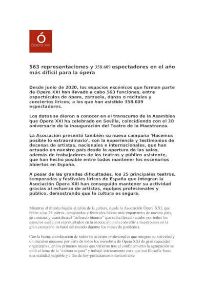 563 representaciones y 358.609 espectadores en el año más difícil para la ópera 563 representaciones y 358.609 espectadores en el año más difícil para la ópera