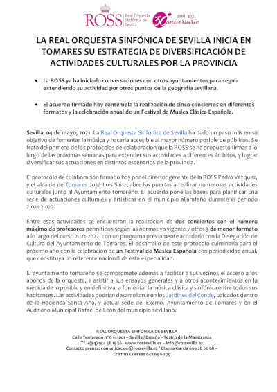 La Real Orquesta Sinfónica de Sevilla firma convenio para fomento de la música