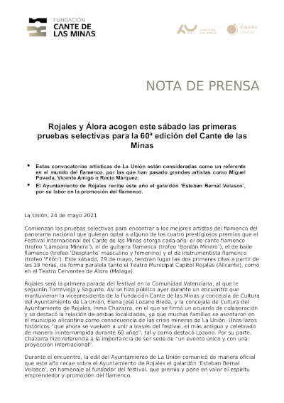 Rojales y Álora acogen las primeras pruebas selectivas del 60º Cante de las Minas