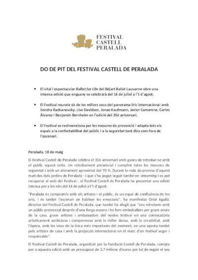 Presentada la nueva edición del Festival Castell de Peralada en su 35º aniversario Presentada la nueva edición del Festival Castell de Peralada en su 35º aniversario