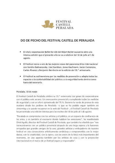 Presentada la nueva edición del Festival Castell de Peralada en su 35º aniversario Presentada la nueva edición del Festival Castell de Peralada en su 35º aniversario