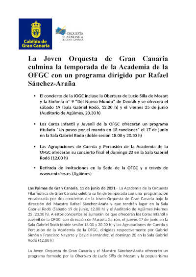 La Joven Orquesta de Gran Canaria culmina la temporada de la Academia de la OFGC