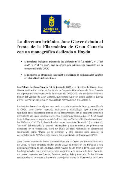 La directora británica Jane Glover debuta al frente de la Filarmónica de Gran Canaria
