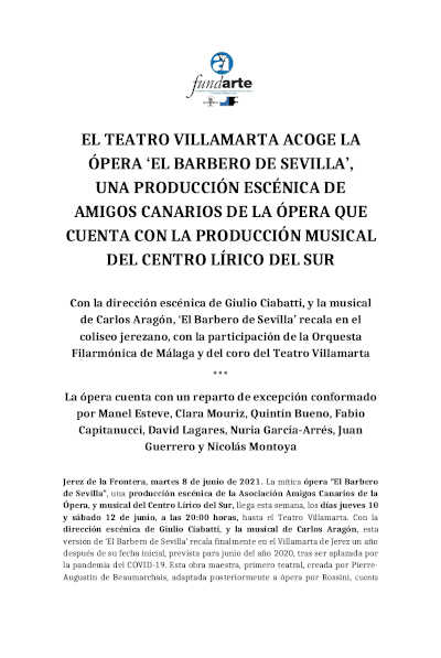 El Teatro Villamarta acoge la ópera «El barbero de Sevilla», con producción musical de Centro Lírico del Sur
