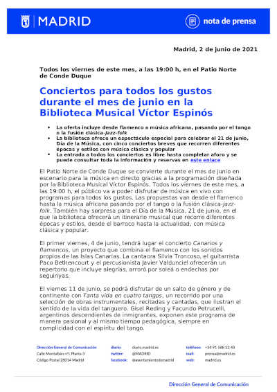 Conciertos para todos los gustos durante el mes de junio en la Biblioteca Musical Víctor Espinós