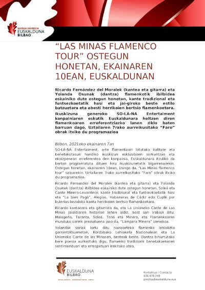 “Las Minas Flamenco Tour”, un recorrido por el flamenco en el Euskalduna de Bilbao