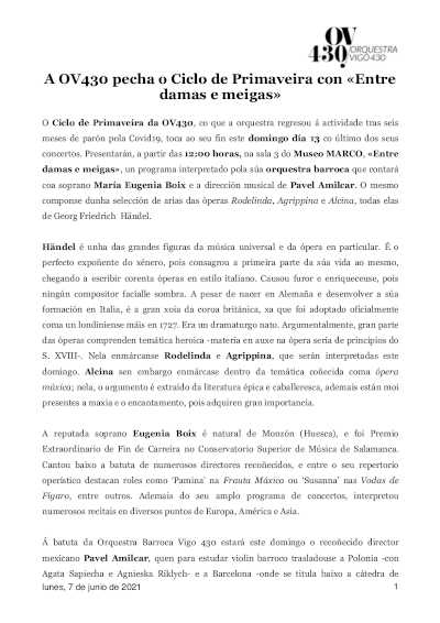 La OV430 cierra el Ciclo de Primaveira con «Entre damas e meigas»