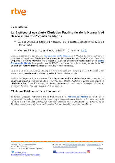 La 2 ofrece el concierto Ciudades Patrimonio de la Humanidad desde el Teatro Romano de Mérida