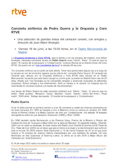 Concierto sinfónico de Pedro Guerra y la Orquesta y Coro RTVE
