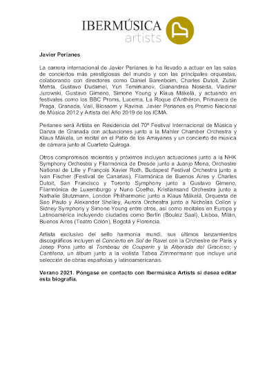 Javier Perianes, conversará con el musicólogo Luis Gago en torno a la figura de Fréderic Chopin