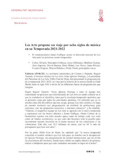 Les Arts propone un viaje por ocho siglos de música en su Temporada 2021-2022