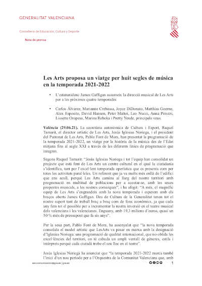 Les Arts propone un viaje por ocho siglos de música en su Temporada 2021-2022