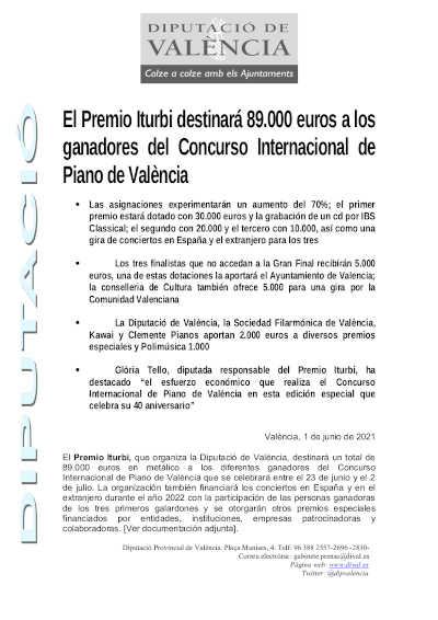 El Premio Iturbi destinará 89.000 euros a los ganadores del Concurso Internacional de Piano de València