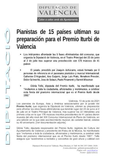 Pianistas de 15 países ultiman su preparación para el Premio Iturbi de Valencia