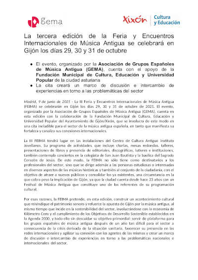 La tercera edición de la Feria y Encuentros Internacionales de Música Antigua se celebrará en Gijón