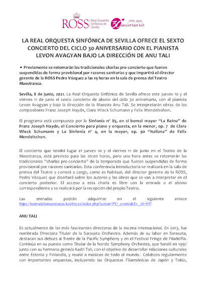 La Real Orquesta Sinfónica de Sevilla ofrece el sexto concierto del Ciclo 30 aniversario de la ROSS