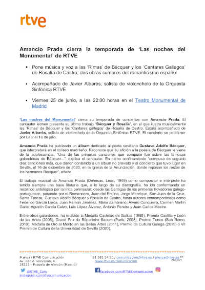 Amancio Prada cierra la temporada de ‘Las noches del Monumental’ de RTVE