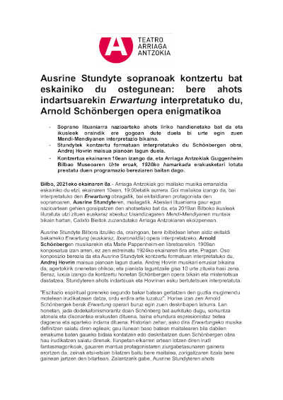La soprano Ausrine Stundyte ofrece un concierto con su poderosa voz, interpretando Erwartung