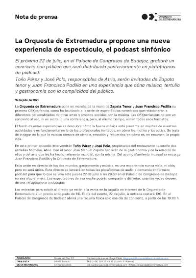 La Orquesta de Extremadura propone una nueva experiencia de espectáculo, el podcast sinfónico