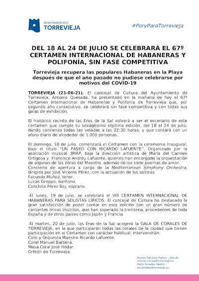 Presentada la 67º edición del Certamen Internacional de Habaneras y Polifonía