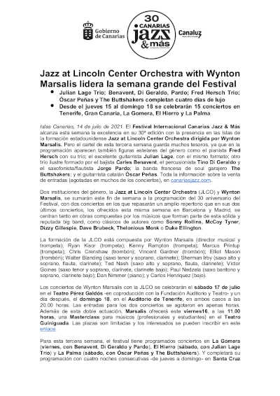Jazz at Lincoln Center Orchestra with Wynton Marsalis lidera la semana grande del Festival