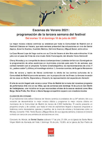Escenas de Verano 2021:  programación de la tercera semana del festival