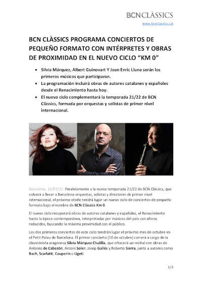 BCN Clàssics programa conciertos de pequeño formato con intérpretes y obras de proximidad BCN Clàssics programa conciertos de pequeño formato con intérpretes y obras de proximidad