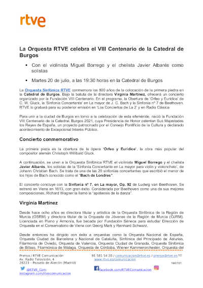 La Orquesta Sinfónica RTVE celebra el VIII Centenario de la Catedral de Burgos La Orquesta Sinfónica RTVE celebra el VIII Centenario de la Catedral de Burgos