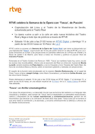 RTVE celebra la Semana de la Ópera con ‘Tosca’, de Puccini