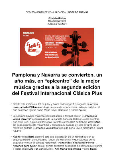 Pamplona y Navarra se convierten en “epicentro” de la mejor música gracias al II Festival Internacional Clásica Plus