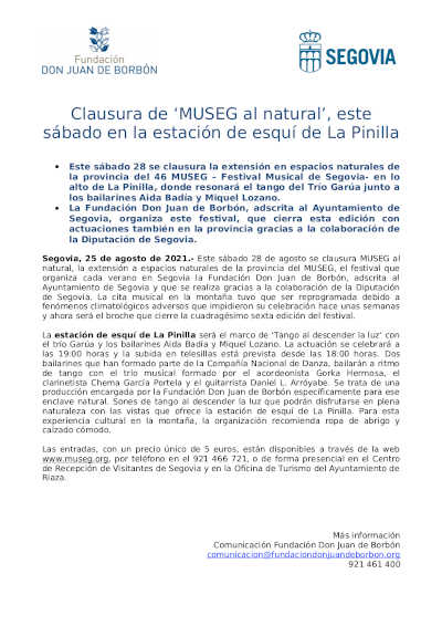 Clausura de ‘MUSEG al natural’, el último sábado de agosto en la estación de esquí de La Pinilla