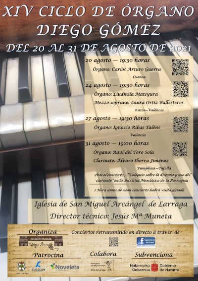 Próxima celebración del XIV Ciclo de Órgano Diego Gómez en Larraga Próxima celebración del XIV Ciclo de Órgano Diego Gómez en Larraga