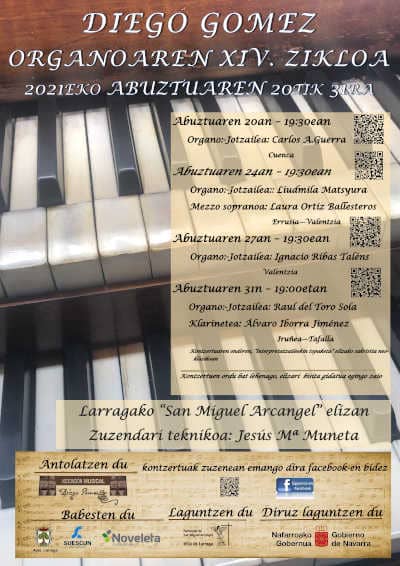 Próxima celebración del XIV Ciclo de Órgano Diego Gómez en Larraga Próxima celebración del XIV Ciclo de Órgano Diego Gómez en Larraga