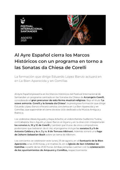 Al Ayre Español cierra los Marcos Históricos con un programa en torno a las Sonatas da Chiesa de Corelli