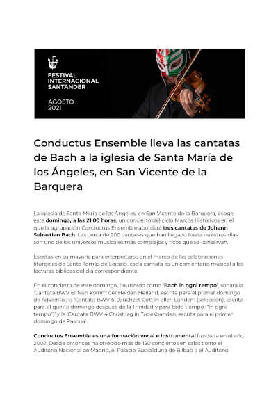 Conductus Ensemble lleva las cantatas de Bach al Festival Internacional de Santander