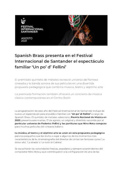 Spanish Brass presenta en el Festival Internacional de Santander con un espectáculo familiar Spanish Brass presenta en el Festival Internacional de Santander con un espectáculo familiar