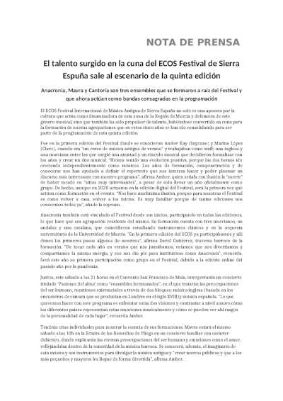 El talento surgido en la cuna del ECOS Festival de Sierra Espuña sale al escenario de la quinta edición