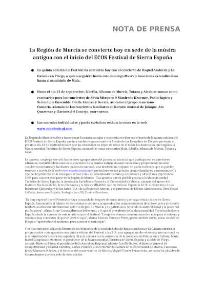 La Región de Murcia se convierte en sede de la música antigua con el inicio del ECOS Festival de Sierra Espuña