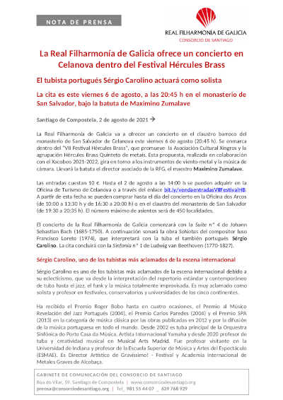 La Real Filharmonía de Galicia ofrece un concierto en Celanova dentro del Festival Hércules Brass La Real Filharmonía de Galicia ofrece un concierto en Celanova dentro del Festival Hércules Brass