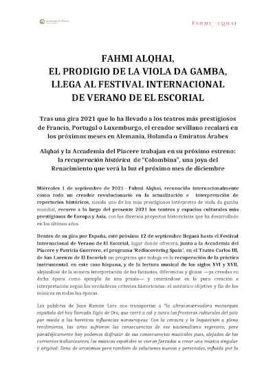 Fahmi Alqhai, prodigio de la viola da gamba, en el Festival Internacional de Verano de El Escorial Fahmi Alqhai, prodigio de la viola da gamba, en el Festival Internacional de Verano de El Escorial