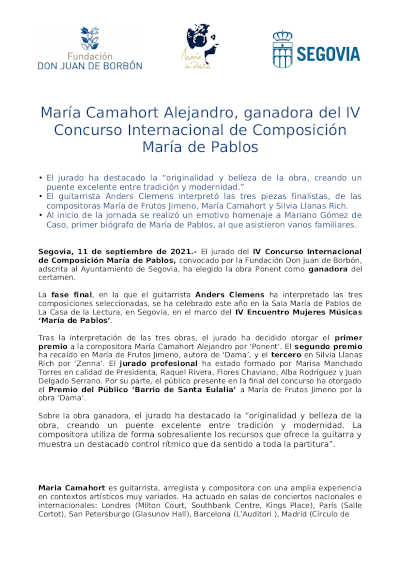 María Camahort Alejandro, ganadora del IV Concurso Internacional de Composición María de Pablos