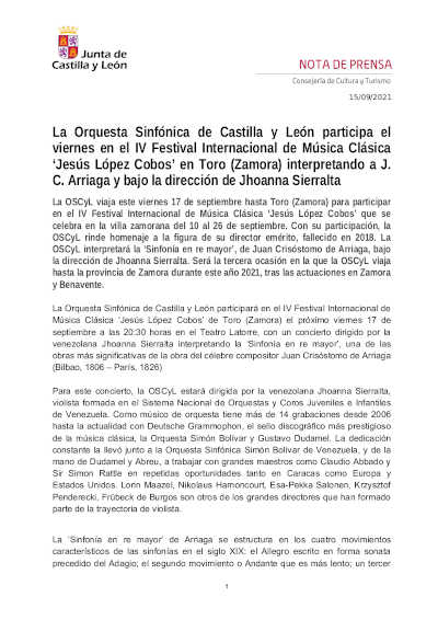 La Orquesta Sinfónica de Castilla y León participa en el IV Festival de Música Clásica «Jesús López Cobos»